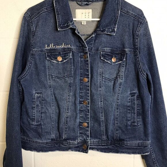 A New Day Womens Denim Jean Jacket "Hello Sunshine" Target 2017 Size Large - Picture 6 of 15